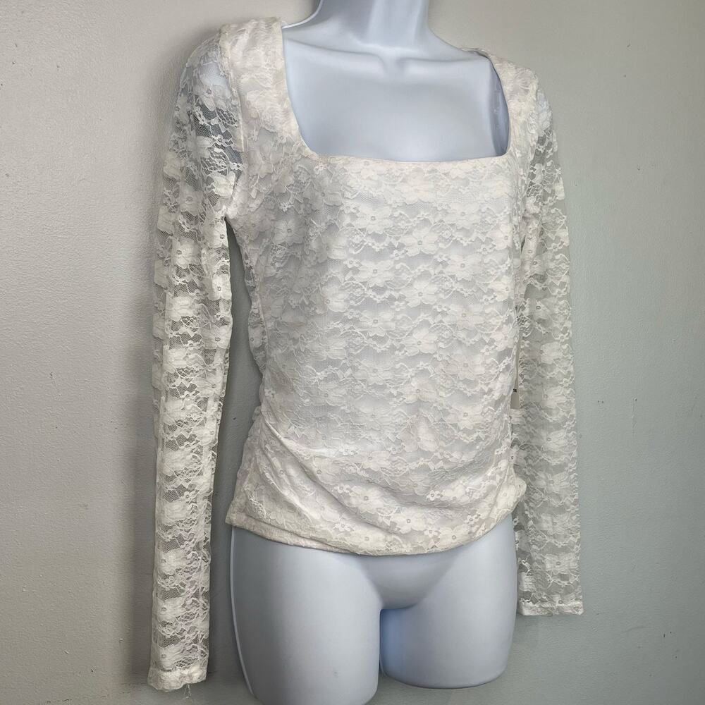 Faded Rose Large Lined Lace Long Sleeve Floral Square Neck NEW NWT